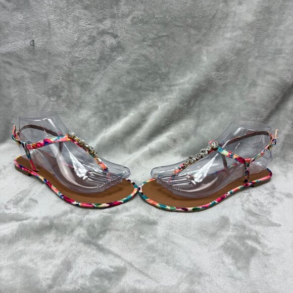 Womens Wild Pair Multicolor Jeweled‎ T-Strap Sandals Size 7 Made In China - Picture 8 of 12